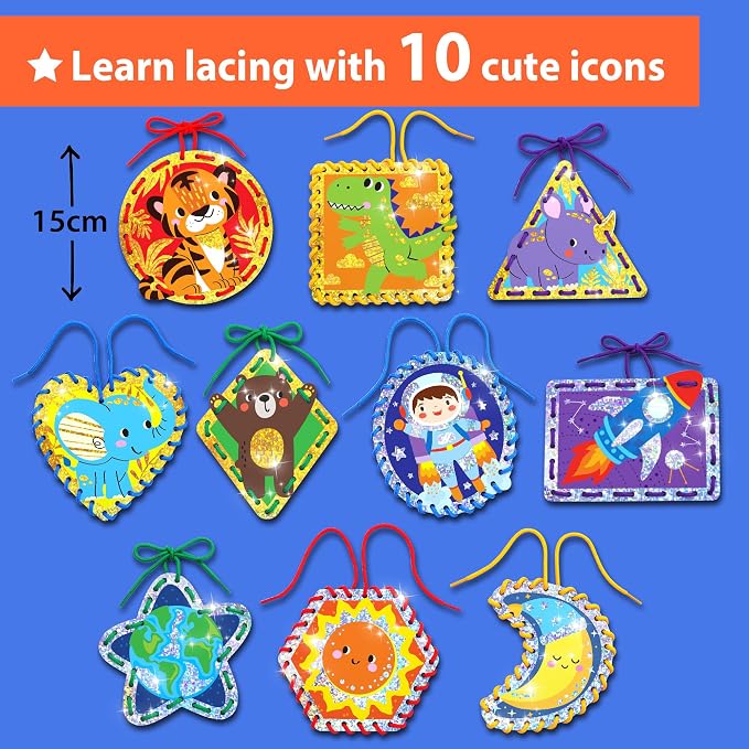 KRAFUN Space & Dino Holographic Lacing Cards Age 3+ |10 Projects - Image 3