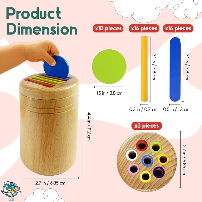OAR Wooden Montessori Baby Toddler Toys 1-3, 3 in 1 Fine Motor Sensory Toy - Image 2