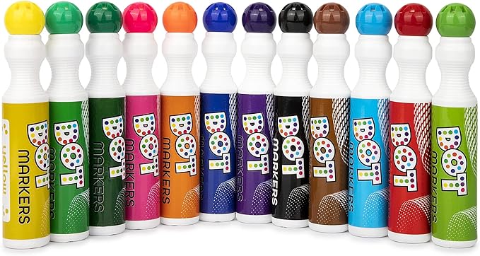 Darice Washable Dot Markers for Toddlers, 12 Colors (40ml 1.35oz) Paint Marker Dot Art Set, Water Based Non-Toxic Bingo Daubers for Kids