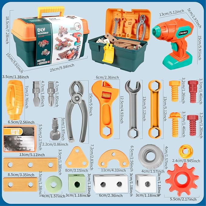 VEAIS Kids Tool Set with Drill, 148 PCS STEM Building Tools with Storage Box Plastic Todder Tool Set for Boys and Girls Age 3 4 5 6 7 8 Years - Image 7