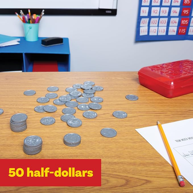 Learning Advantage Play Coins, Half-Dollars, Set of 50 Plastic Coins - Image 2