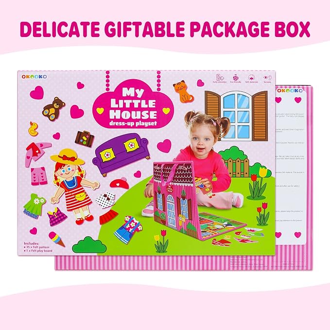 OKOOKO Dress Up House Felt Board 35PCS Double-Sided Foldable Dress Up Teaching Girls Toy Preschool Crafts Storytelling Early Learning Interactive Play Kit for Toddlers Kids - Image 7