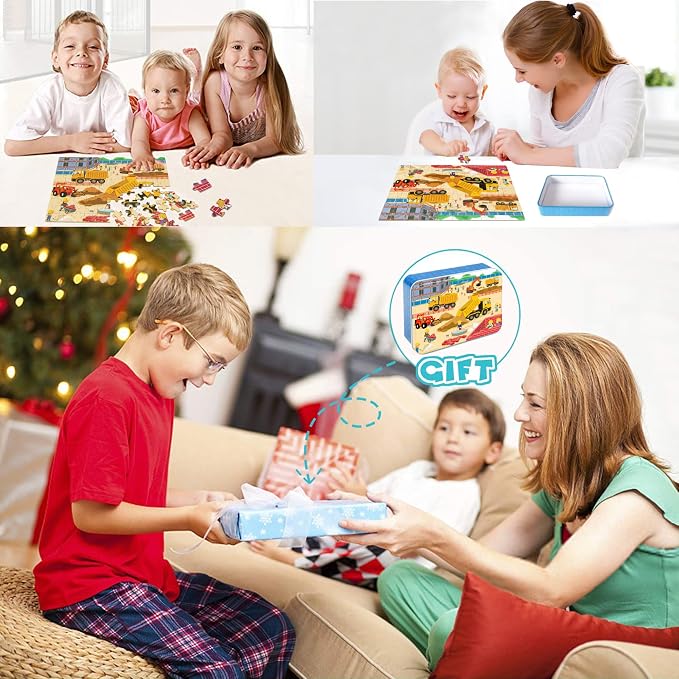 LELEMON 100 Pieces Jigsaw Puzzles in a Metal Box for Kids Age for 4-8 Boys Girls Toy Puzzles Construction Site Vehicles Children Learning Educational Puzzles Toys - Image 7