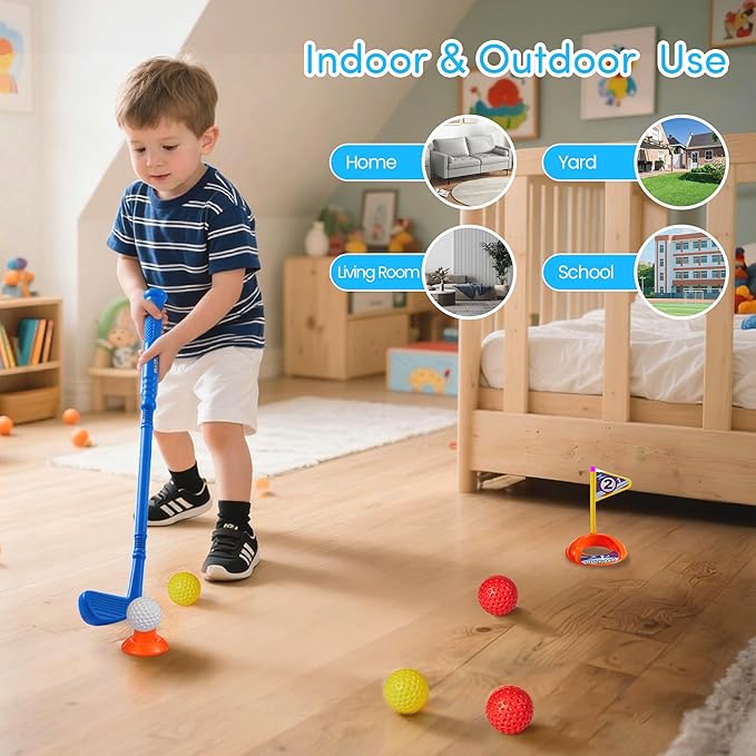 PJG Toddler Golf Set, Plastic Kids Golf Clubs 3-5 with 4 Golf Clubs and 10 Balls, Indoor and Outdoor Golf Toys with Cart for Toddlers Boys and Girls Aged 1 2 3 4 5 Years Old Birthday