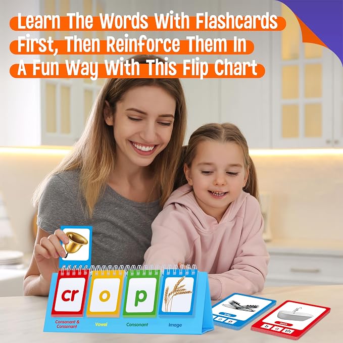 CVCC & CCVC Flip Chart with Word Cards, 40 Words Builder Phonic Game, Foldable Flip Chart with 20 Word Cards, Manipulative Spelling Toy Educational Learning Tool for Students, School Supplies - Image 4