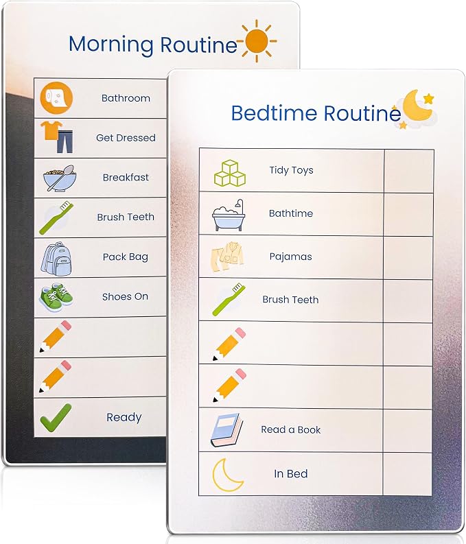 Dry Erase Morning & Bedtime Routine Chart for Kids – 2 Large 11x17in Laminated Chart Set - Simple Routine System, No Magnets or Pieces, Calm, Clutter-Free Daily Routine System by Unknown
