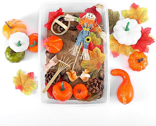 Beeveer 94 Pcs Fall Sensory Bin Fillers for Kids Fall Thanksgiving Fine Motor Toys Autumn Counting Sorting Toy with Leaves Squirrels Pumpkins Scarecrow Pine Cones for Preschool Education Activities by Beeveer