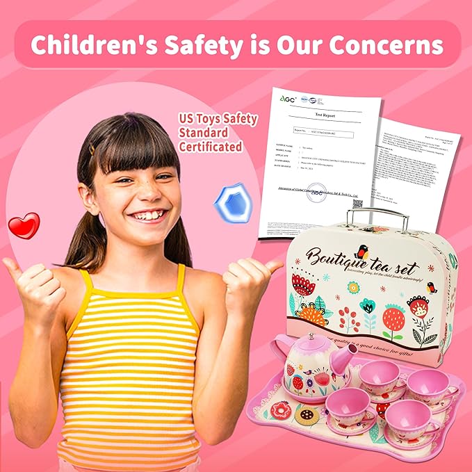SMILESSKIDDO 46pcs Princess Tea Party Set for Little Girls - Kids Kitchen Pretend Play Toys - Toddler Tea Party Sets for Girls 3-5, Gift for 3 4 5 6 Girl(Garden)