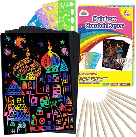 ZMLM Scratch Art Crafts Girls Gifts, 100pcs Rainbow Scratch Paper Art for 3 4 5 6 7 8 9 Years Old Girls and Boys Kids, Arts and Crafts for Kids 4-6 Toys and Party Favors (Pink)