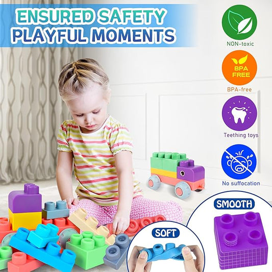 Baby Soft Blocks Building Block Toys, Blocks for Babies 6 Months and Up STEM Educational Toddler Gifts, Baby Soft Rubber Blocks Big Building Blocks Sensory Toys, 46PCS
