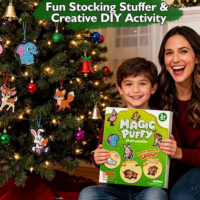 Aqua Puffs 3D Art Kit, Jungle & Forest Animals Crafts for Kids, DIY Foam Texture Painting & Inflate Activity – Easy, Fun, Mess-Free, Christmas Birthday Gift for Girls & Boys Age 4 5 6 7 8 9 10