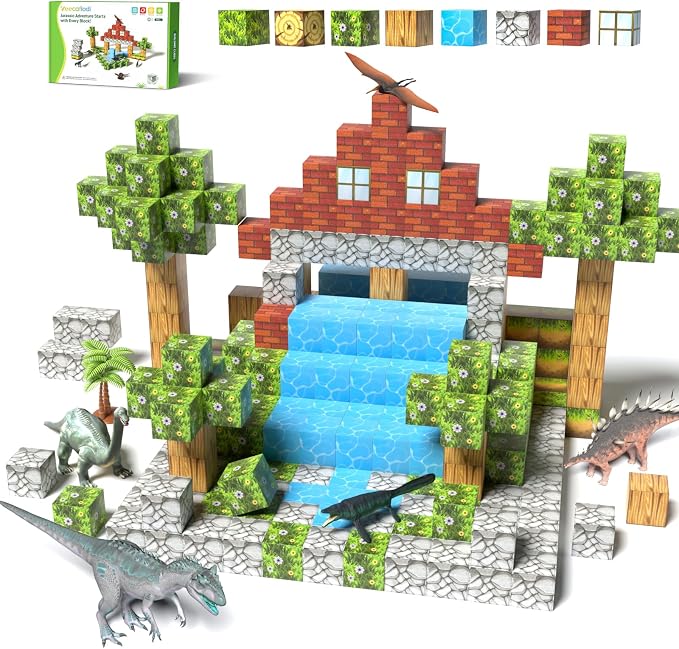 Veecafiodi Magnetic Blocks 108PCS, Dinosaur Magnetic Building Blocks with 6 Dinosaur Figures, Magnetic Blocks for Kids Ages 3-5, 4-8, STEM Construction Toy by Veecafiodi
