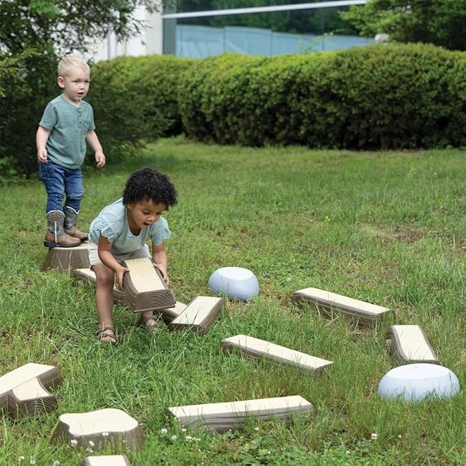 Kaplan Early Learning Timber Trail Stepping Logs Set - 16-Piece Balance and Sensory Play for Toddlers - Indoor & Outdoor Gross Motor Activity Toy for Ages 18+ Months