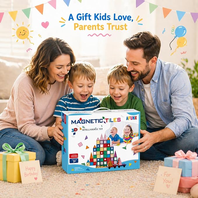 AFUNX 102PCS Magnetic Tiles for Kids,Strong Magnets,3D Clear STEM Toys - Image 6