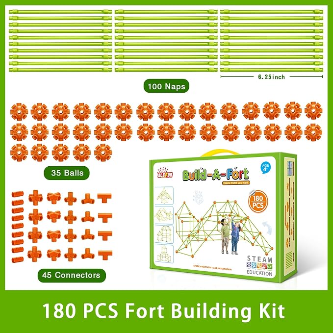 OleFun 180 Pack Fort Building Kits for Kids 4, 5, 6, 7, 8+ Year Old Boys & Girls, Creative STEM Building Toys for DIY Castles, Tunnels, Play Tent, for Aged 5-8, 8-12 - Image 5