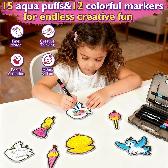 Aqua Puffs 3D Art Kit, Princess & Unicorn Crafts for Kids, DIY Foam Texture Painting & Inflate Activity – Easy, Mess-Free Creative Fun, Ideal Christmas Birthday Gifts for Girls Boys Age 4 5 6 7 8 9 10