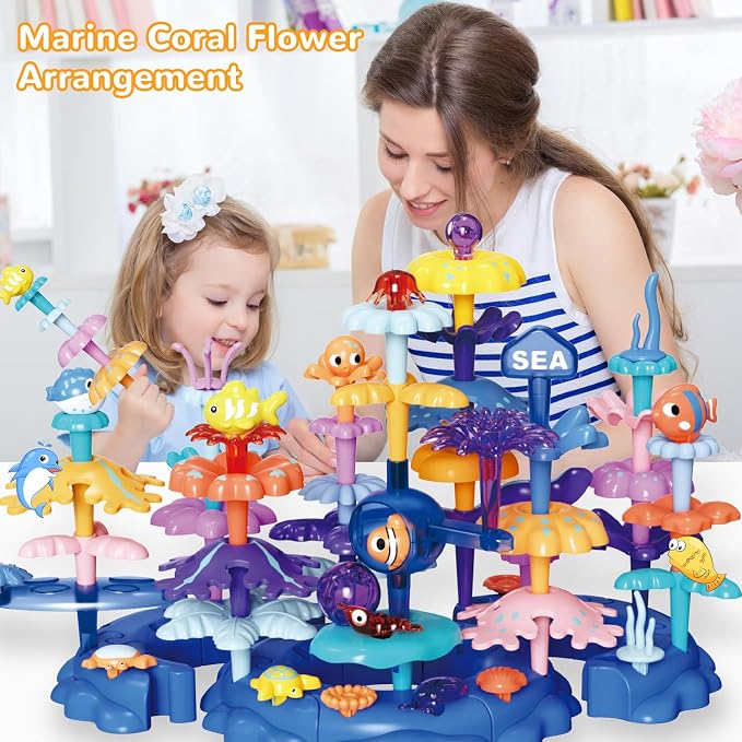Coral Garden Flower Building Toys for for Toddlers 3-5 Year Old，Upgrade DIY Building Blocks Toys for Ages 3-4 Girls,Educational STEM Christmas Birthday Gift for Kids(136PCS) - Image 2