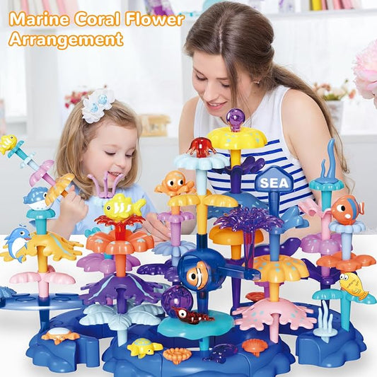 Coral Garden Flower Building Toys for for Toddlers 3-5 Year Old，Upgrade DIY Building Blocks Toys for Ages 3-4 Girls,Educational STEM Christmas Birthday Gift for Kids(136PCS) - Image 2
