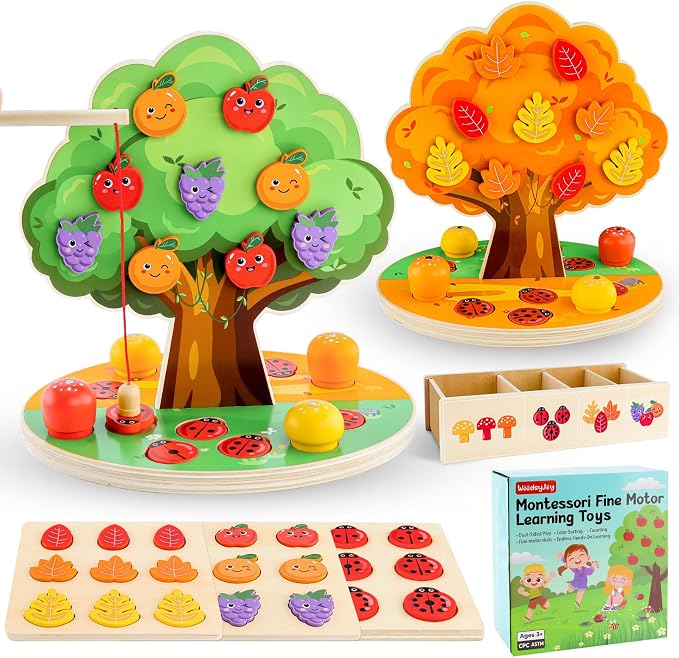 Montessori Wooden Sorting Toy for Kids Ages 3-5, Apple Tree Learning Toy by WoodsyJoy