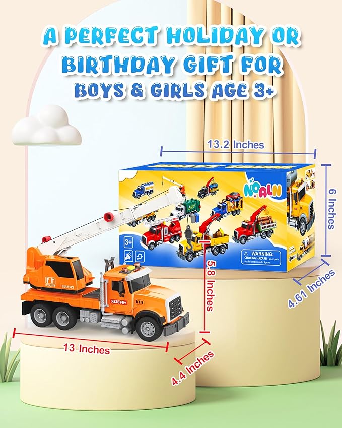 Kids Toys for 3 4 5 6 7 8 Years Old Boys, 15'' Large Construction Toy for Toddler, Crane Truck with Lights and Sounds for Boys Girls Birthday Gifts