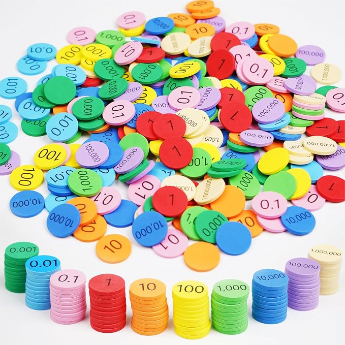 Hebayy 250 PCS EVA Place Value Disks, 10 Values Counting Chips Color-Coded Soft Place Value Chips Decimals to Whole Numbers Counting Chips Early Math Learning for Elementary School by Stickyourhappymoment