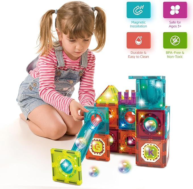 Contixo STEM Building Toys - 65 pcs Marble 3D Magnetic Run Tiles Learning Stacking Educational Building Blocks Set, Creativity Beyond Imagination, Inspirational, Recreational Toy for Kids, Ideal Gifts - Image 7