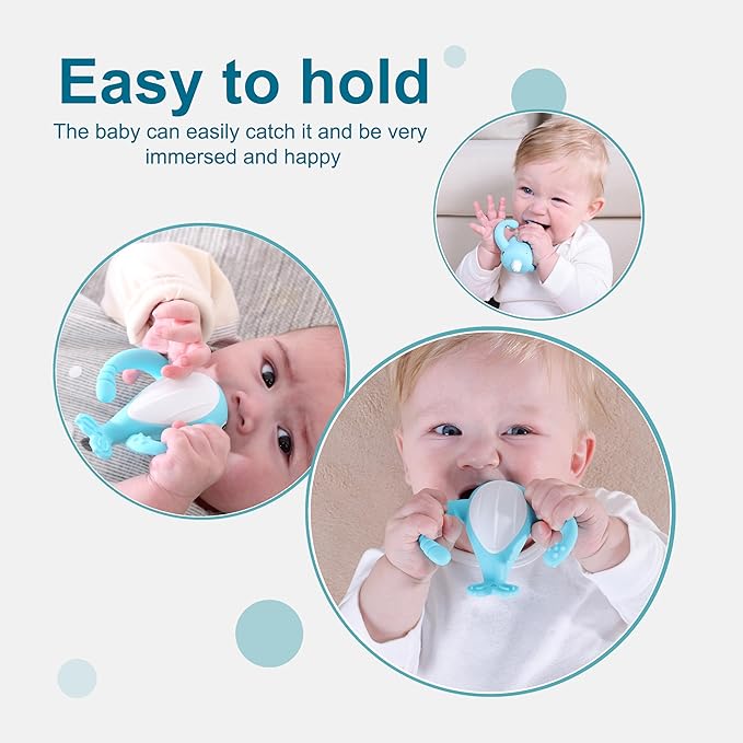 Smily Mia Narwhal Silicone Baby Teething Toys for 3-6 6-12 Months, Teething Relief Toys, Food Grade Silicone Teether Baby Toys, Sensory Toys for Teething Babies, Baby Essential, BPA Free, Blue