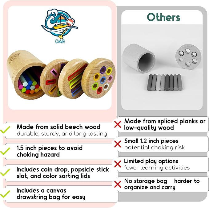 OAR Wooden Montessori Baby Toddler Toys 1-3, 3 in 1 Fine Motor Sensory Toy - Image 4