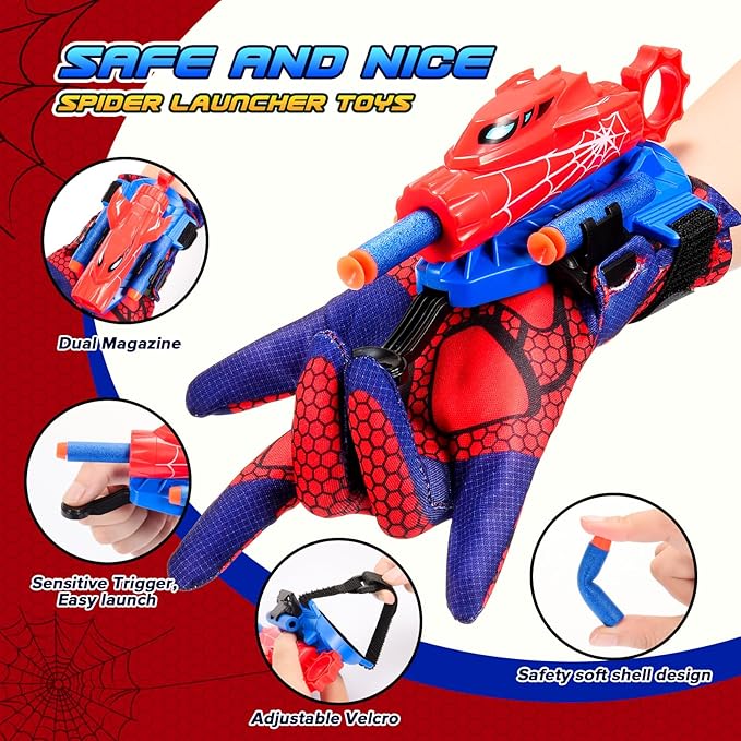 Superhero Web Shooters for Kids Age 3-7, Adjustable Wrist Launcher Slinging Toy Set with 20 Darts, Ideal Birthday for Boys & Girls Imaginative Role-Playing Costume Accessory