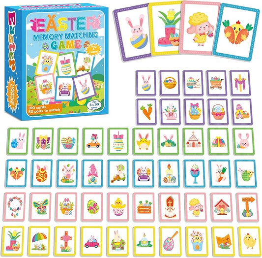 gisgfim 100 PCS Memory Matching Game Easter Concentration Memory Games Card Learning Educational A Fun & Fast Easter Egg Bunny Religious Cross Matching Games by gisgfim
