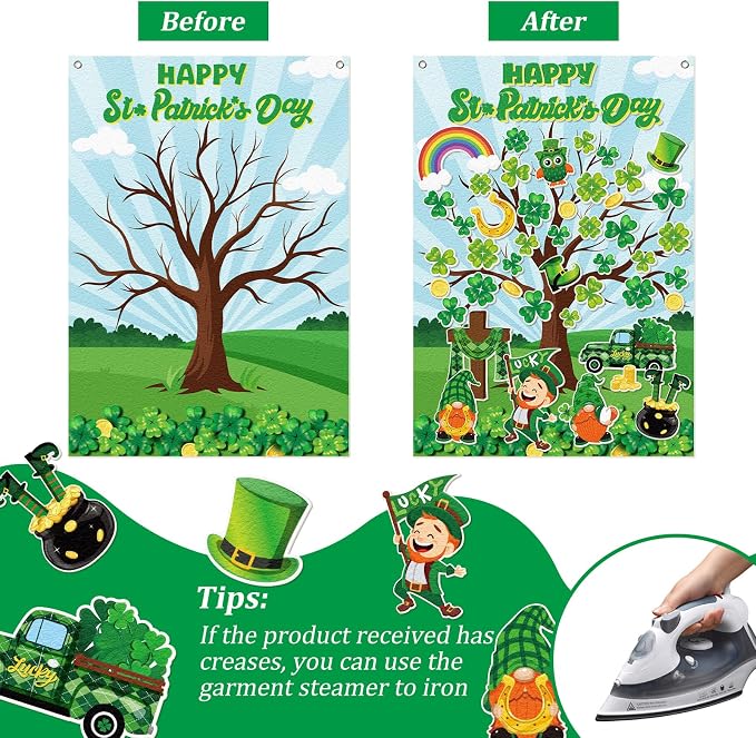 Cinrobiye St. Patrick’s Day Shamrock Felt Tree Bulletin Board Kit, Seasonal Decorative Felt Display Set for Classroom, Church and Home Holiday Decoration, Reusable Wall & Bulletin Board Decor - Image 3