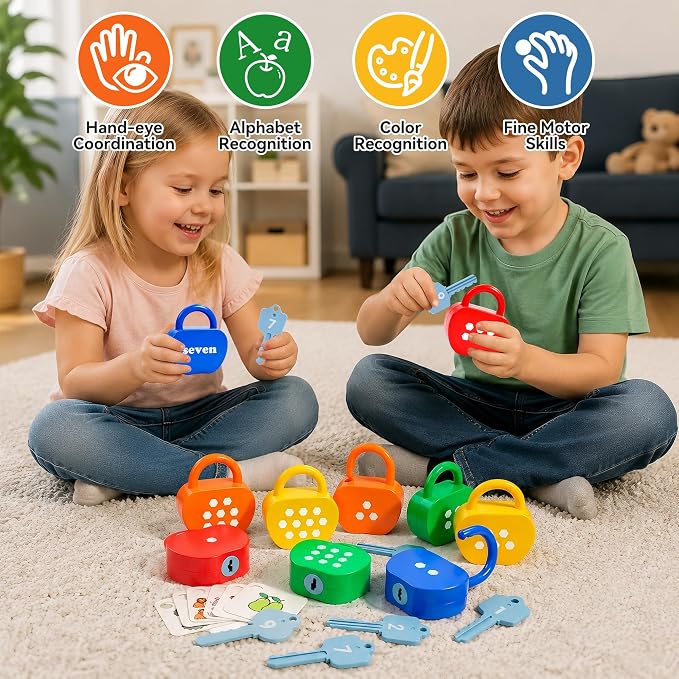 GEERAY Toddler Lock and Key Set, 10PCS Montessori Educational Toy, Numbers Matching & Counting Fine Motor Learning Lock Toys for Ages 3+, Preschool & Kindergarten Classroom Must Haves, Birthday Gifts - Image 6