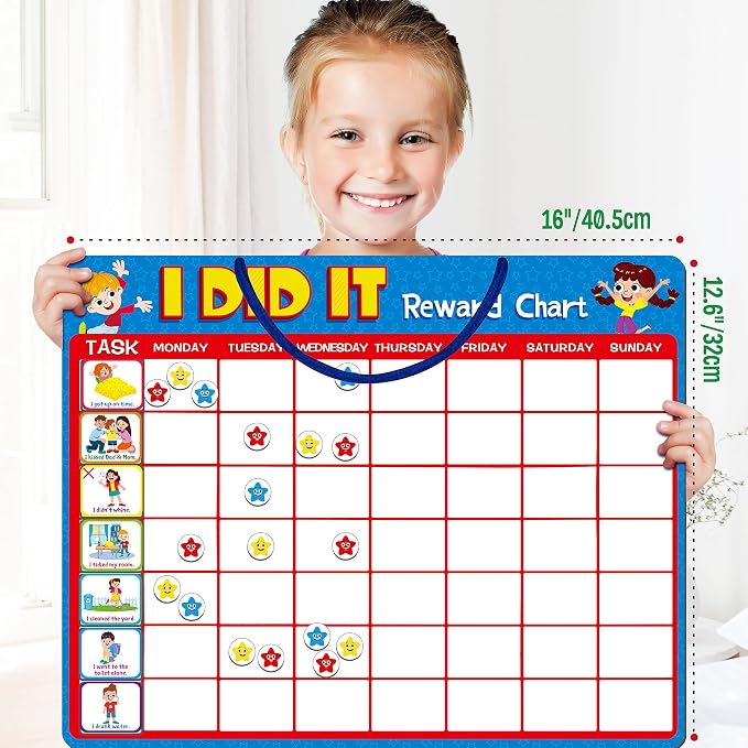 Magnetic Reward Chart, Dry Erase Kids Behavior Responsibility Task Board-84 Chores (Including 7 Blanks), 272 Magnetic Stars, 8 Markers & 3 Name Cards-Good Behavior Daily Routine to Motivate Kids - Image 4
