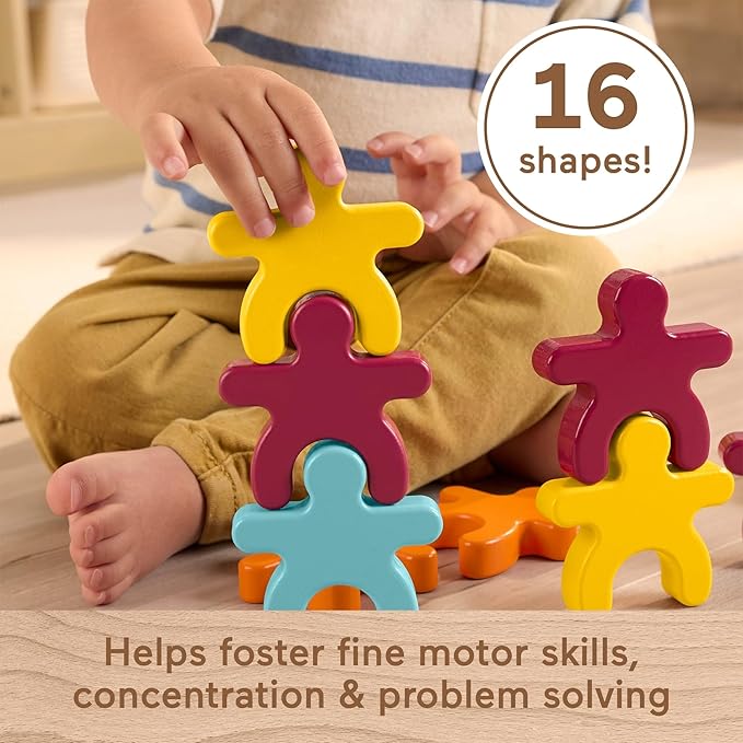 Fisher-Price Wood Montessori Toy Stacking Shapes, American Montessori Society Seal of Excellence, 16-Piece Wooden Learning Activity & Expert Play Tips for Kids Ages 2+ Years (Amazon Exclusive)