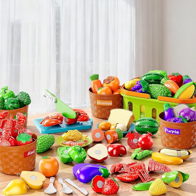 NIPLOOOW Play Food Set for Kids, Toddler Learning Toys, Cutting Food Toy Color Sorting Set, Pretend Food Play Kitchen Accessories for Kids, Birthday Gifts for 3-8 Years old Boys Girls Educational Toys - Image 7