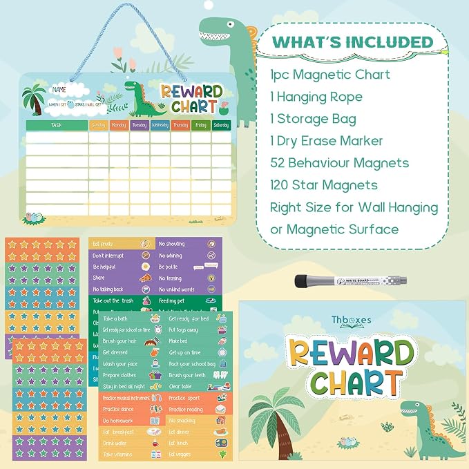 Thboxes 52 Chore Reward Chart for Kids, Dinosaur Magnetic Behaviour Board - Image 2
