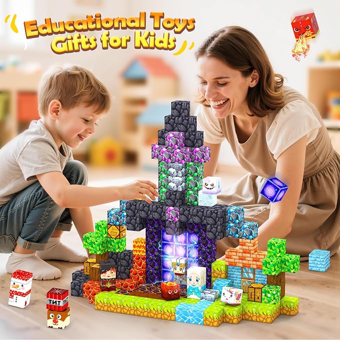 200PCS Magnetic Blocks - Build Mine Magnet World, Magnetic Building Blocks for Kids Ages 4-6 6-8 8-12, STEM Educational Sensory Toys for Boys & Girls, Birthday Toys Gifts for Kids - Image 4