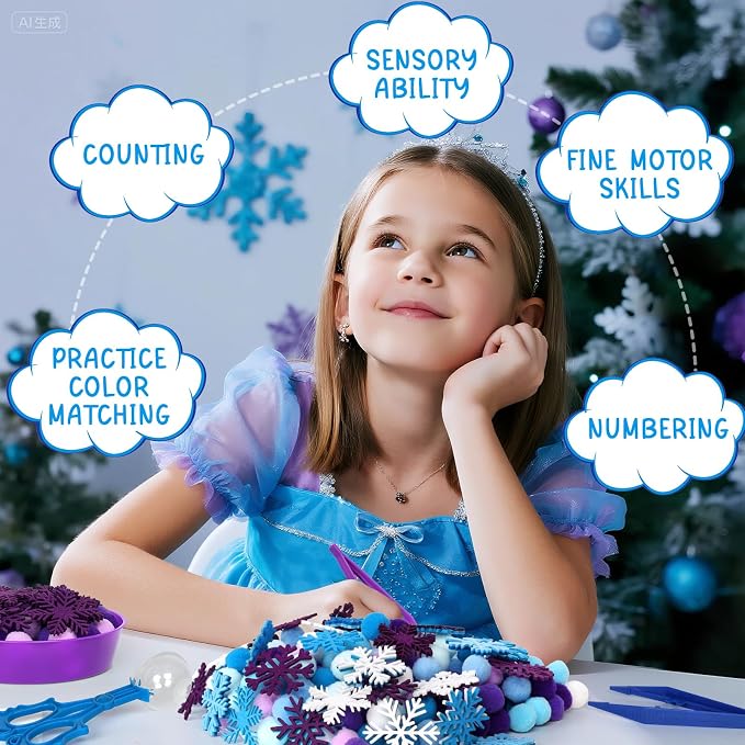 209 Pcs Winter Sensory Bin Items Winter Snowflake Counting Sorting Sensory Bin Filler Fine Motor Toys Frozen Snowflake Counts Winter Xmas Counting Toys for Preschool Education Activities - Image 4