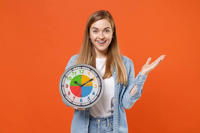 Bernhard Products Colorful Kids Wall Clock Teaching Time Telling Silent Non-Ticking Educational Learning Tool, Colored Numbers for Children Teachers Homeschool and Parents, School Classroom Playroom - Image 6