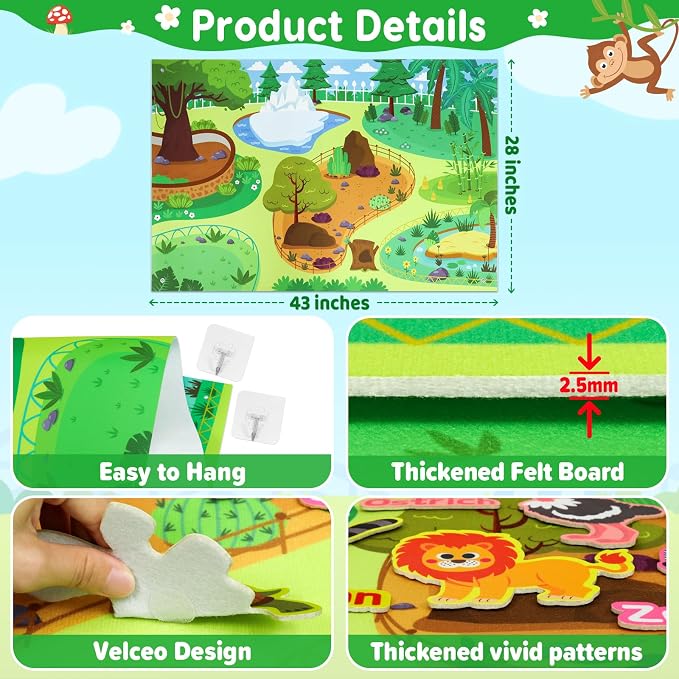 Taika 43x28 inch Zoo Animals Felt Story Board Set, 41Pcs Jungle Animals Toys, Thicker Flannel Board, Preschool Learning Toy, Interactive Storytelling Teaching Play Activity Kits - Image 2