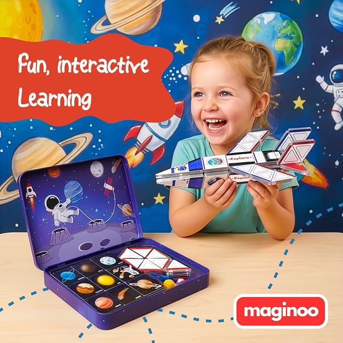 42PCS Mini Magnetic Tiles Space Rocket Toys, STEM Building Blocks Set - Image 3
