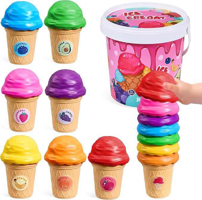 JoyCat Ice Cream Toy Set for Toddlers 1-5,Color Sorting & Stacking Toys by JOYCAT