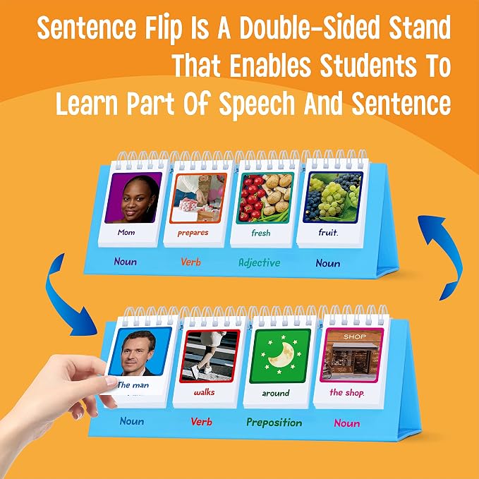 Sentence Flip Charts, 80 Double Sided Cards in Noun/Verb/Adjective/Preposition 40 New Sentence Building Freestanding Flip Chart Educational Learning Tool for School Supplies - Image 2