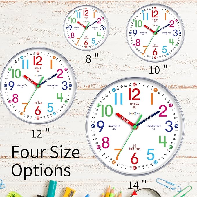 Roymnie 14" Wall Clock for Kids Learning Silent Battery Operated Teaching - Image 3