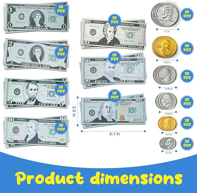 260-Piece Educational Play Set for Kids – Develop Early Math Skills with Realistic Pretend Bills, Education Develop Early Math Skills, Birthday Gift Preschool Games for Ages 3+ (260 piece-1) - Image 6