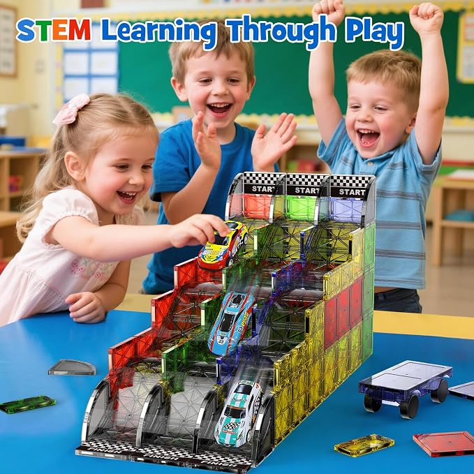WMXDU Magnetic Road Track Set, 2-in-1 Playset with Curved Tiles - Image 4