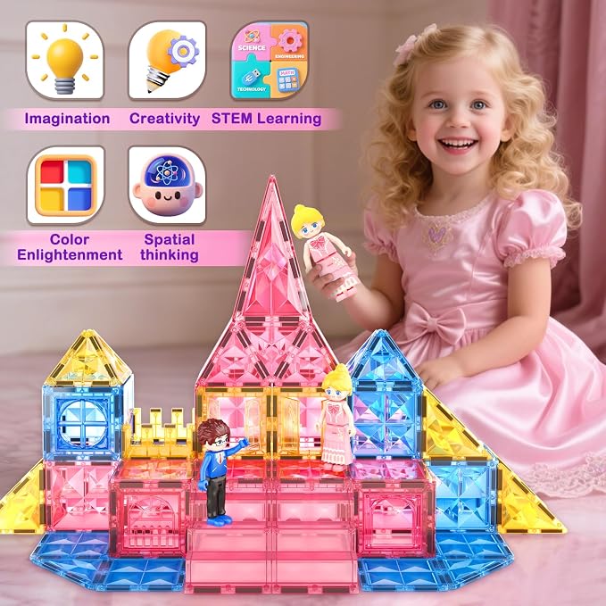 Diamond Magnetic Tiles Princess Castle Building Girls Toys Ages 3-12 Games - Image 7