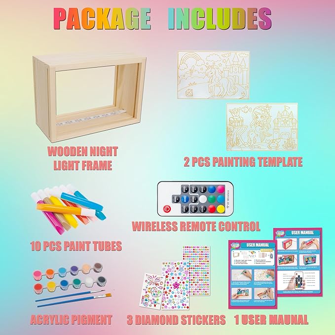 FTBox Unicorn Mermaid DIY Night Light Painting Kit - Wood Arts and Crafts Kits for Girls Age 4-6-8-12, Kids Paint Craft Kits, Creative Painting Gifts for Girls