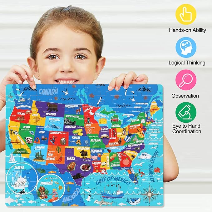 LELEMON 100 Pieces Puzzles for Kids Ages 4-8, 4 Set Kids Puzzle Ages 6-8,United States World Solar System Construction Site Children Learning Educational Puzzless Toys for Boys and Girls - Image 5