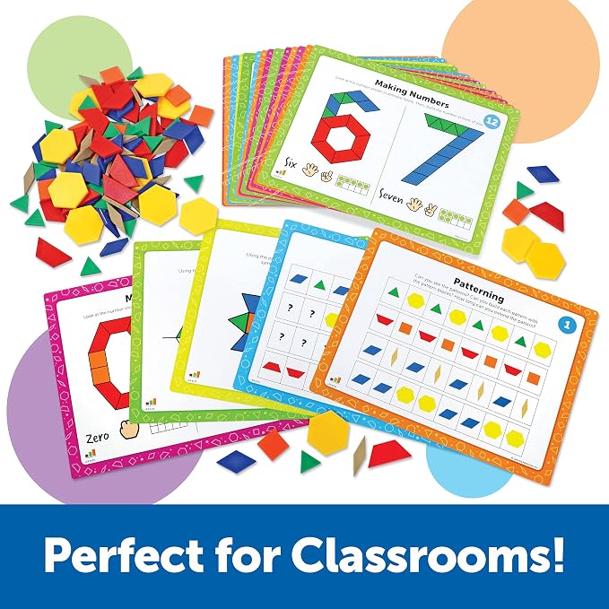 Learning Resources Pattern Block Math Activity Set - 144 Pieces, Age 5+, Educational Kindergartner Games, Fine Motor Skills - Image 4